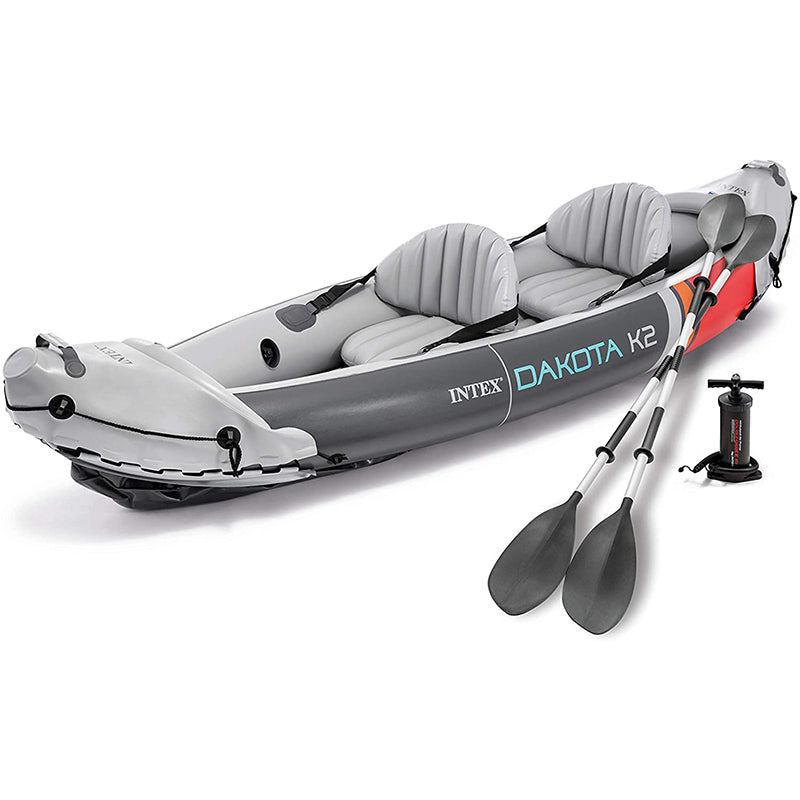 Intex Dakota K2 2-Person Heavy-Duty Vinyl Inflatable Kayak with 86-Inch Oars and Air Pump, Gray & Red