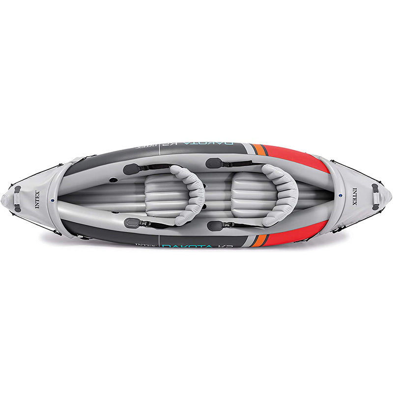 Intex Dakota K2 2-Person Heavy-Duty Vinyl Inflatable Kayak with 86-Inch Oars and Air Pump, Gray & Red