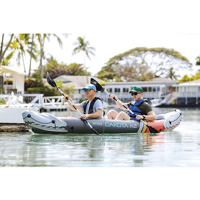 Intex Dakota K2 2-Person Heavy-Duty Vinyl Inflatable Kayak with 86-Inch Oars and Air Pump, Gray & Red