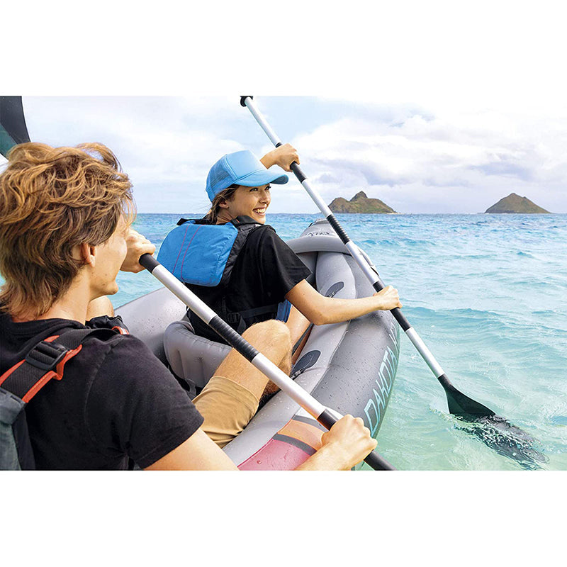 Intex Dakota K2 2-Person Heavy-Duty Vinyl Inflatable Kayak with 86-Inch Oars and Air Pump, Gray & Red