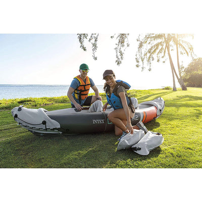 Intex Dakota K2 2-Person Heavy-Duty Vinyl Inflatable Kayak with 86-Inch Oars and Air Pump, Gray & Red