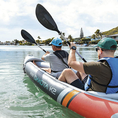 Intex Dakota K2 2-Person Heavy-Duty Vinyl Inflatable Kayak with 86-Inch Oars and Air Pump, Gray & Red