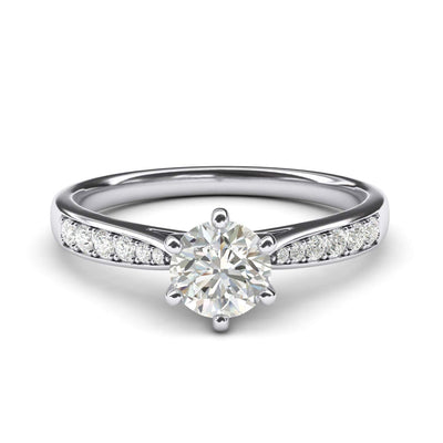 Engagement Rings 10k White Gold 6-Prong with Side Stones 1CT Moissanite Rings