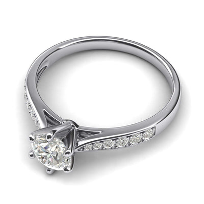 Engagement Rings 10k White Gold 6-Prong with Side Stones 1CT Moissanite Rings