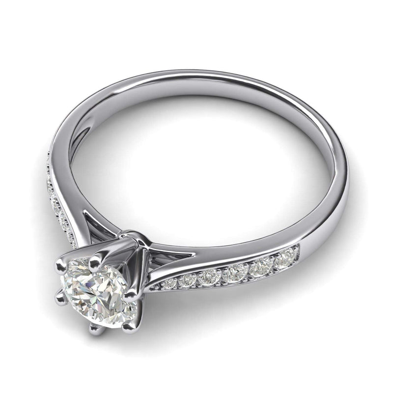 Engagement Rings 10k White Gold 6-Prong with Side Stones 1CT Moissanite Rings