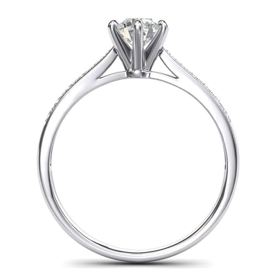 Engagement Rings 10k White Gold 6-Prong with Side Stones 1CT Moissanite Rings
