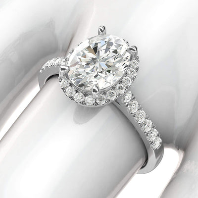 Engagement Rings 10k White Gold Oval Cut with Side Stones Moissanite Rings
