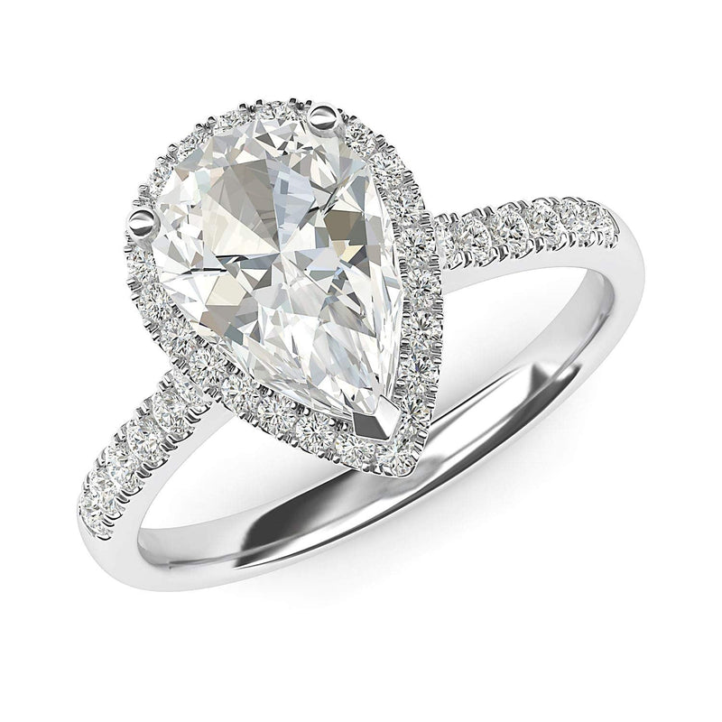 Engagement Rings 10k White Gold Pear Shape with Side Stones Moissanite Rings