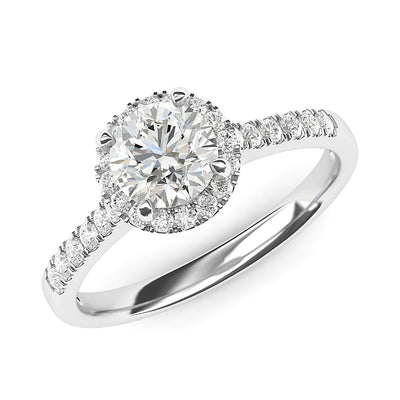 Engagement Rings 10k White Gold Round Cut with Side Stones Moissanite Rings