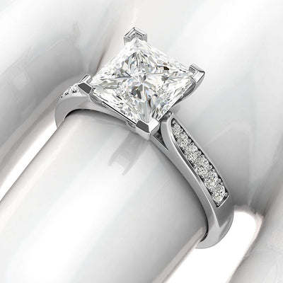 Engagement Rings 10k White Gold Solitaire Princess Cut 1.5ct Moissanite Rings