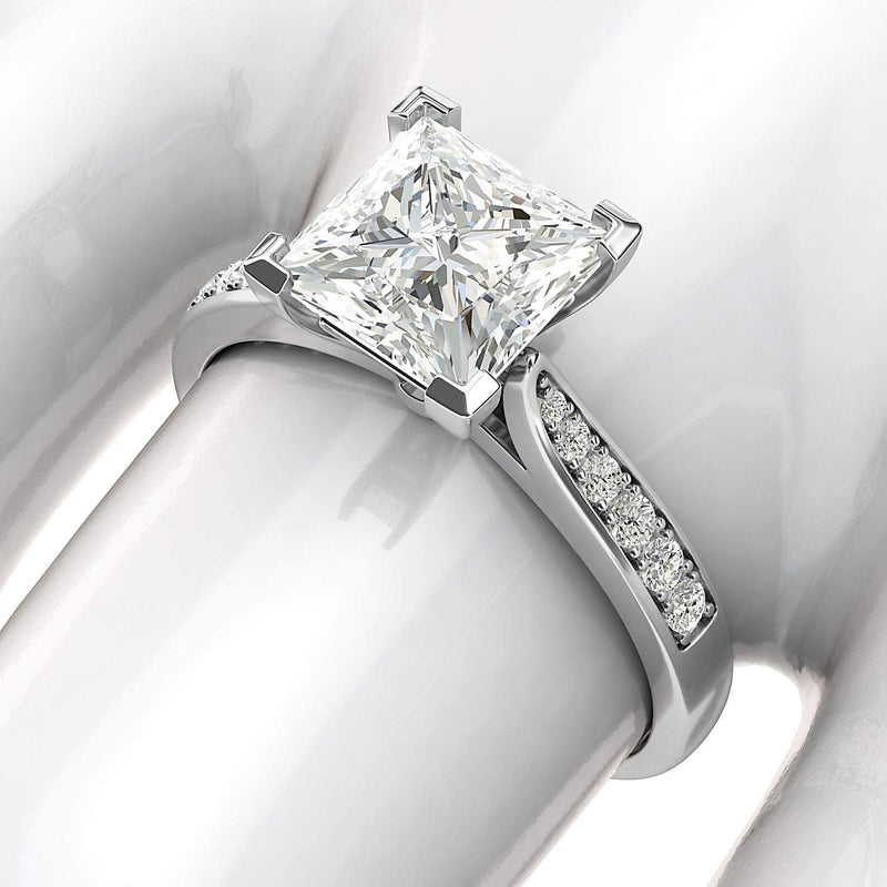 Engagement Rings 10k White Gold Solitaire Princess Cut 1.5ct Moissanite Rings
