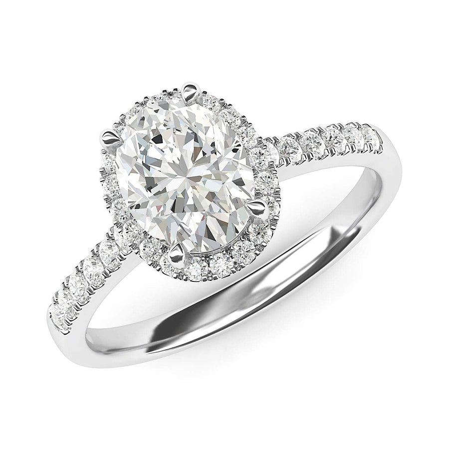 Engagement Rings 14k White Gold Oval Cut with Side Stones Moissanite Rings
