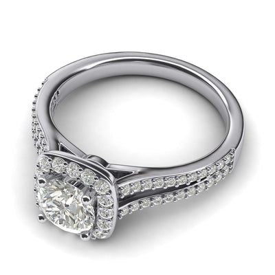 Engagement Rings Cushion Shape Halo Split Shank 1CT Moissanite Promise Rings