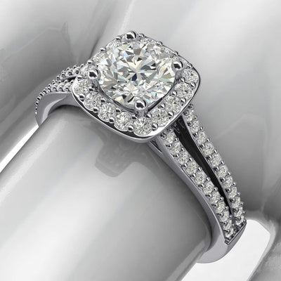 Engagement Rings Cushion Shape Halo Split Shank 1CT Moissanite Promise Rings
