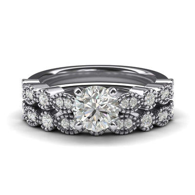 Engagement Rings Silver Milgrain Marquise and Dot Moissanite Promise Rings