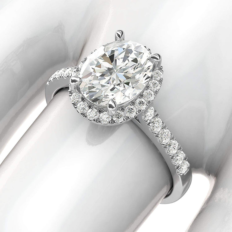 Engagement Rings Silver Oval Cut with Side Stones Moissanite Promise Rings