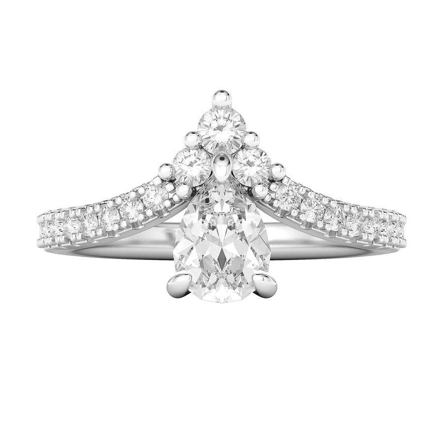 Engagement Rings Silver Princess Crown Pear Shape Moissanite Promise Rings