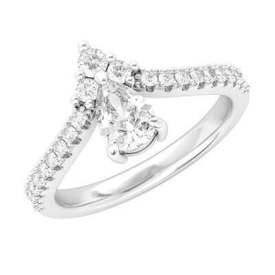 Engagement Rings Silver Princess Crown Pear Shape Moissanite Promise Rings