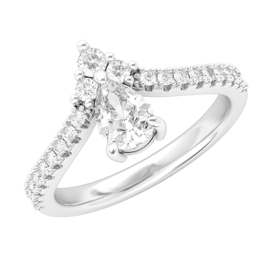Engagement Rings Silver Princess Crown Pear Shape Moissanite Promise Rings