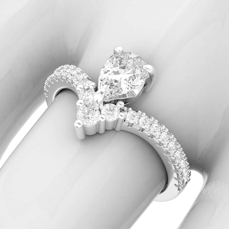 Engagement Rings Silver Princess Crown Pear Shape Moissanite Promise Rings